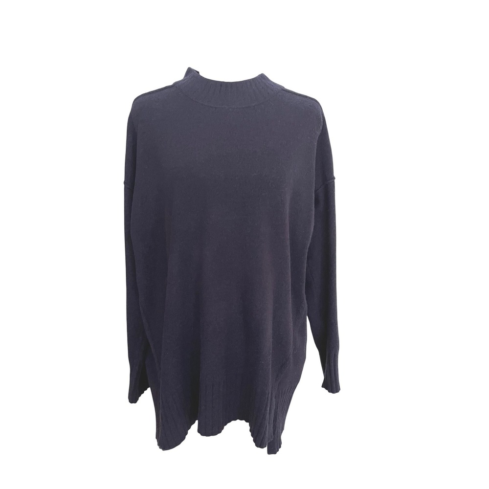 Free People Easy St. Sweater Women XS Navy Blue Oversized Mock Neck Wool Blend